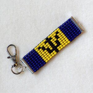 Barbados flag bead keychain/bag charm, handmade, Barbadian Caribbean